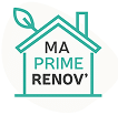 Ma Prime Rénov' : Aide Financière Rénovation Énergétique Logo Ma Prime Rénov' avec une maison verte et une feuille, symbole de rénovation énergétique durable.
